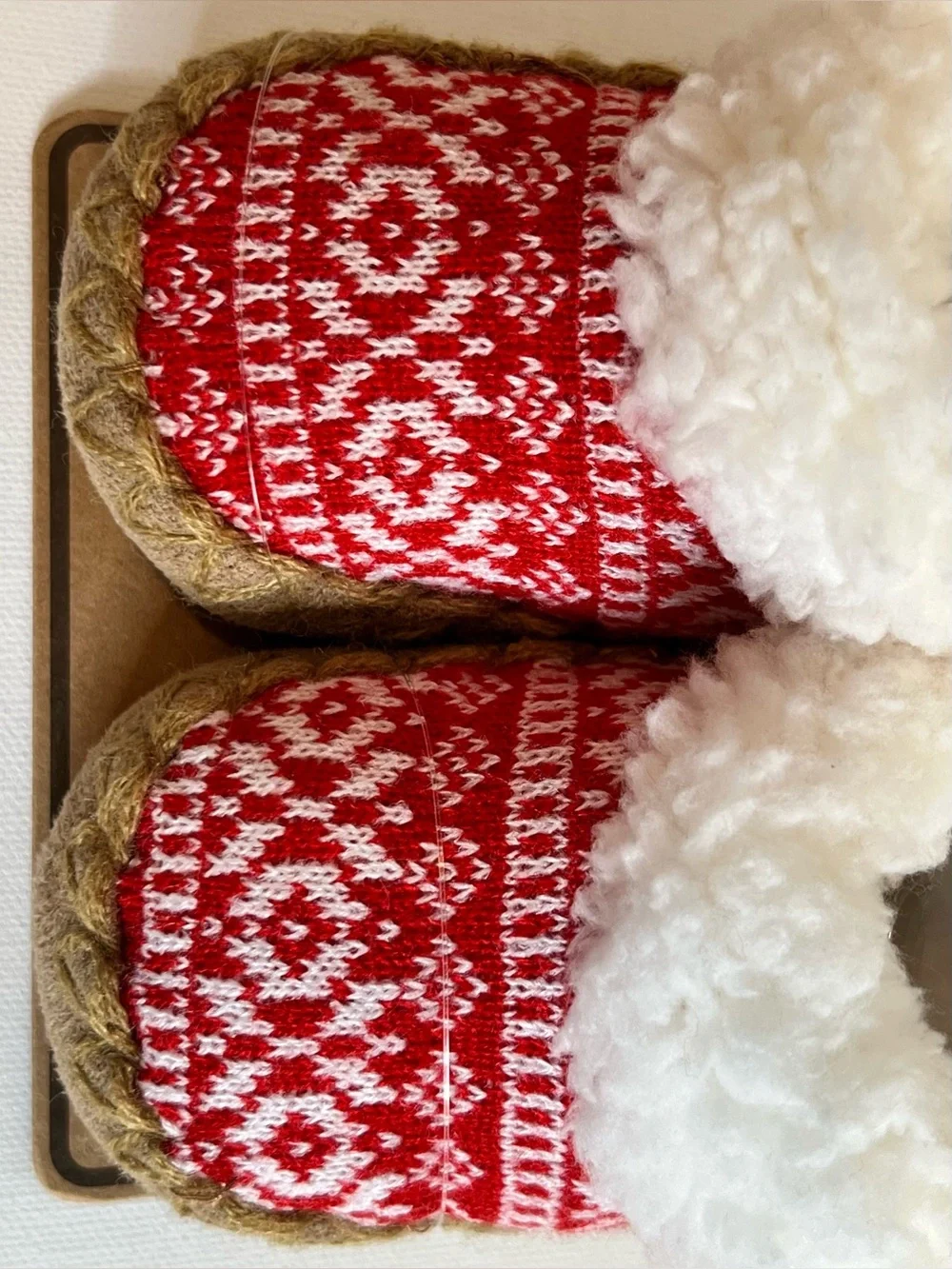 BearPaw Red Fair Isle Sherpa-Trim Baby Slippers